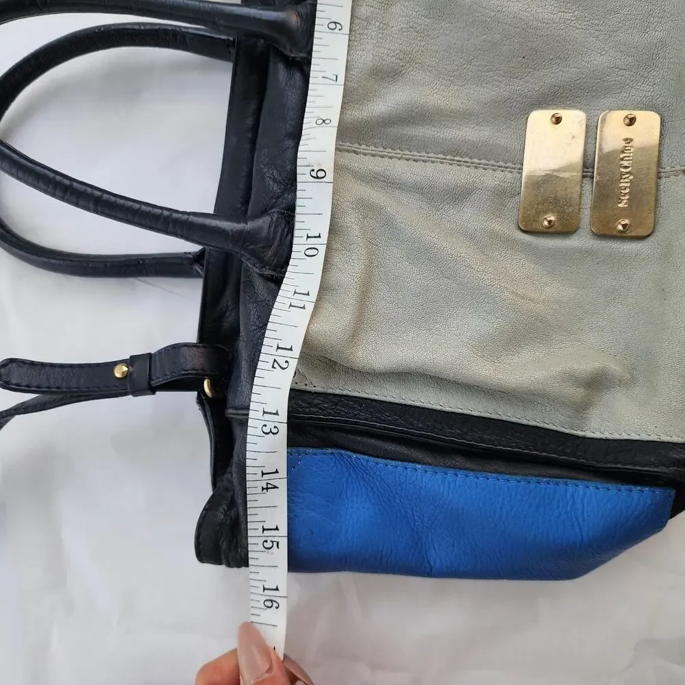 SEE BY CHLOE Nellie Navy Light Blue Gray Leather‎ Handbag Crossbody Trapezoid